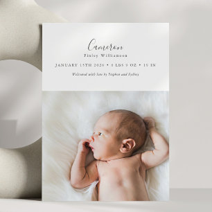 Minimaal Elegant Script 2 Foto Newborn Stats Birth Aankondiging