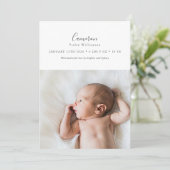 Minimaal Elegant Script 2 Foto Newborn Stats Birth Aankondiging (Staand voorkant)