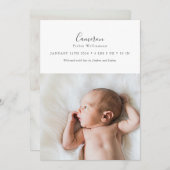 Minimaal Elegant Script 2 Foto Newborn Stats Birth Aankondiging (Voorkant / Achterkant)