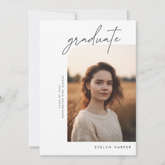 Minimaal Elegant Script College 2 Photo Afstuderen Aankondiging (Voorkant)