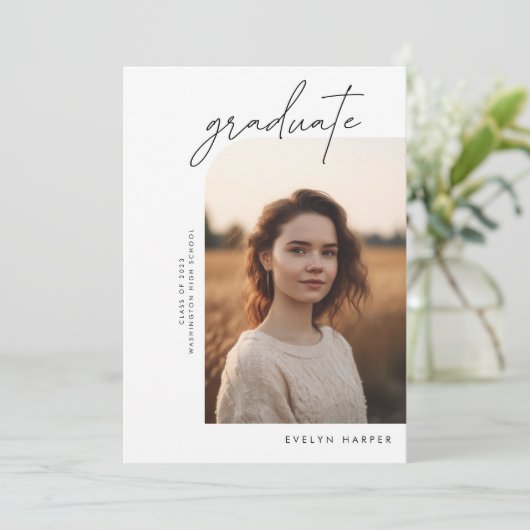 Minimaal Elegant Script College 2 Photo Afstuderen Aankondiging (Staand voorkant)