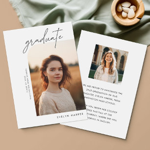 Minimaal Elegant Script College 2 Photo Afstuderen Aankondiging