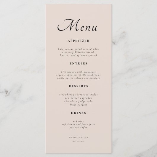 Minimaal Elegant Script Dusty Pink Wedding Menu (Voorkant)