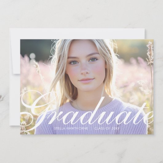 Minimaal Elegant Script Foto Afstuderen Aankondiging (Voorkant)