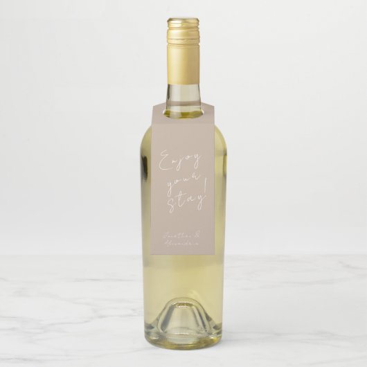 Minimaal Elegant Script Welkomstbericht Flessenhanger (Op fles)