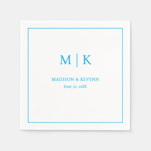 Minimaal & Elegant Wit en Blauw Monogram Trouwen Servet