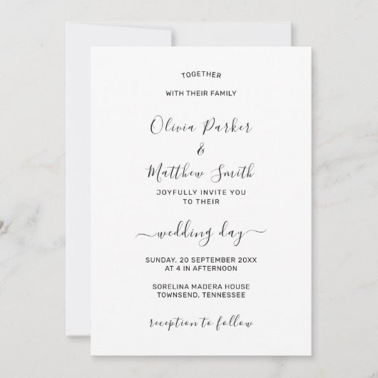 Minimaal Elegant Wit QR Code Classic Wedding Kaart (Voorkant)