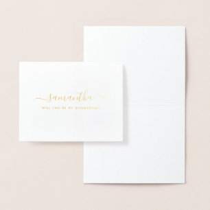 Minimaal elegant zul je mijn bruidsmeisje goud zij folie kaarten