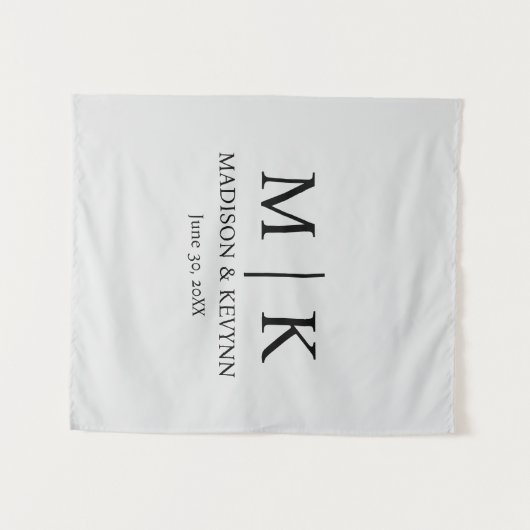 Minimaal & Elegant Zwart & Wit Monogram Bruiloft Wandkleed (Voorkant (horizontaal))