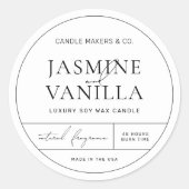 Minimaal Elegant Zwart Wit Rond Kaarsenpotje Label (Voorkant)