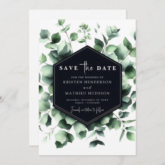 Minimaal Elegante Eucalyptus Digitale Huwelijk Save The Date (Voorkant / Achterkant)
