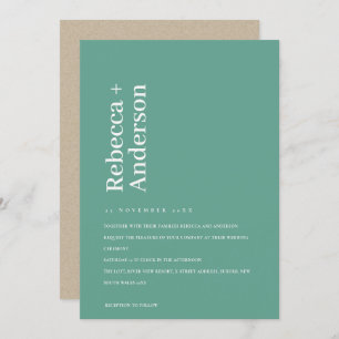 MINIMAAL EMERALD GREEN TYPOGRAPHY WEDDING INVITE BEDANKKAART
