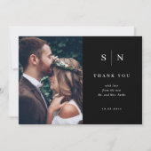 Minimaal en Chic | Black Two Photo Wedding Bedankkaart (Voorkant)