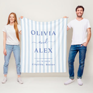 Minimaal en Chic Blauw Frans Gepersonaliseerd Huwe Fleece Deken