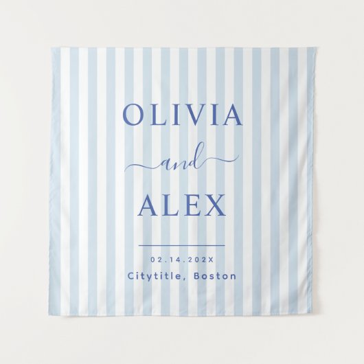 Minimaal en Chic Blauw Frans Persoonlijk Trouwfees Wandkleed (Voorkant)