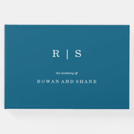 Minimaal en chic blauw | Wit rand gastboek Gastenboek