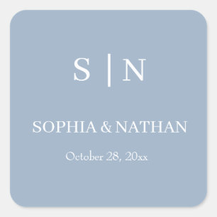 Minimaal en Chic Dusty Blue en White Wedding Vierkante Sticker