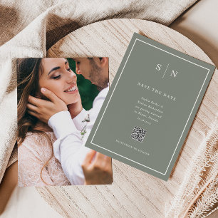 Minimaal en Chic   Foto-achterkant en QR-code-huwe Save The Date
