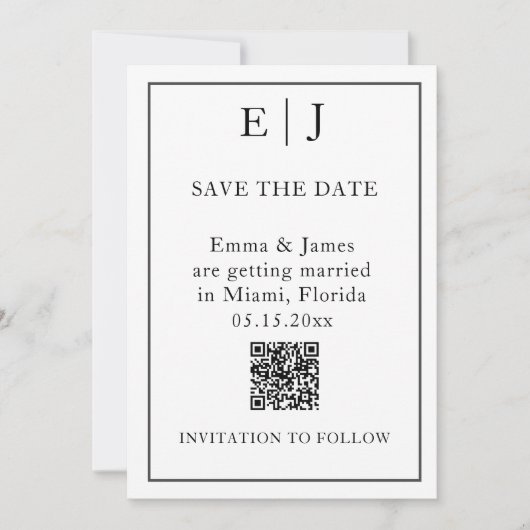 Minimaal en Chic | Foto QR Code Weddenschap Save The Date (Voorkant)