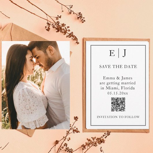 Minimaal en Chic | Foto QR Code Weddenschap Save The Date