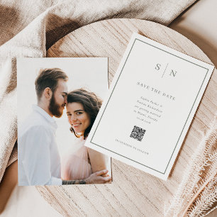 Minimaal en Chic Foto terug en QR-code bruiloft Save The Date