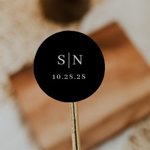 Minimaal en Chic   Monogram Donkerzwart Ronde Sticker