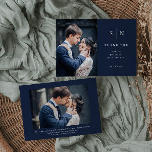 Minimaal en Chic   Navy Blue Two Photo Wedding Bedankkaart