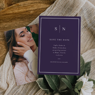 Minimaal en Chic Paars en Wit met Foto Save The Date