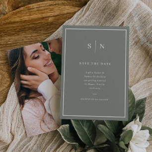 Minimaal en Chic   Saliegroen en Wit met Foto Save The Date
