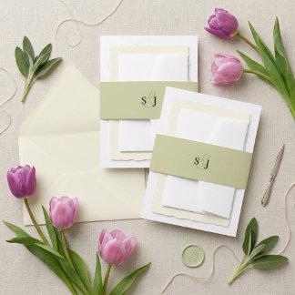 Minimaal en Chic Saliegroen Monogram Uitnodigingen Wikkel