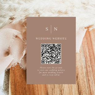 Minimaal en Chic Taupe Scannable QR Code Huwelij Informatiekaartje