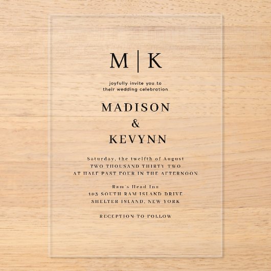 Minimaal en Chic | Weddenschap Acryl Uitnodigingen (Voorkant)