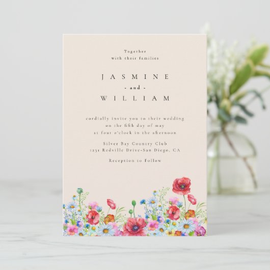 Minimaal en Chic | Wilde Bloem Boho Bruiloft Kaart (Staand voorkant)