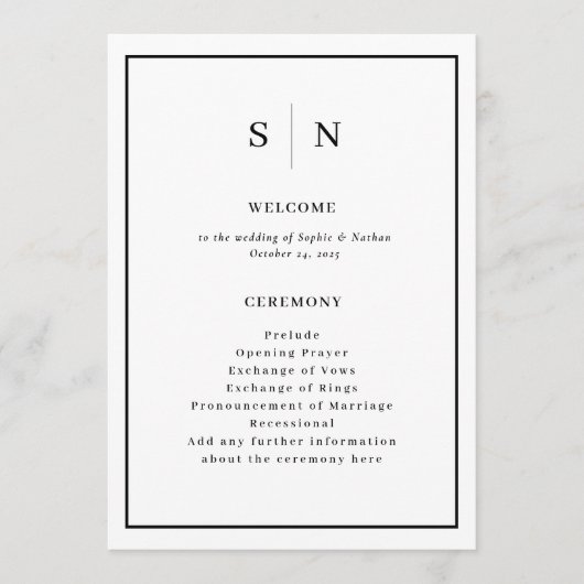 Minimaal en Chic | Zwart-witgrenshuwelijk Programma (Voorkant)