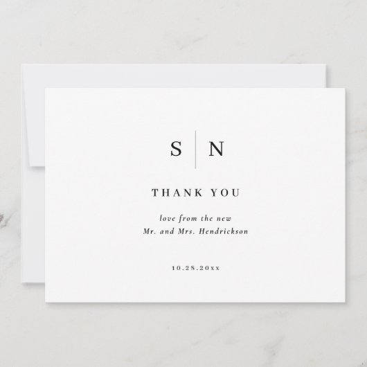 Minimaal en Chic | Zwarte en witte bruiloft Bedankkaart (Voorkant)