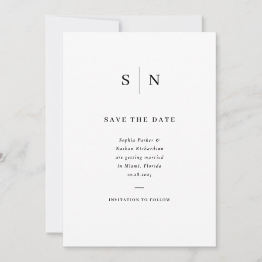 Minimaal en Chic | Zwarte en witte bruiloft Save The Date (Voorkant)