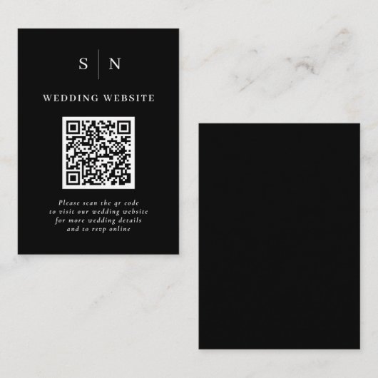 Minimaal en Chic | Zwarte QR-code bruiloft Informatiekaartje (Voorkant / Achterkant)
