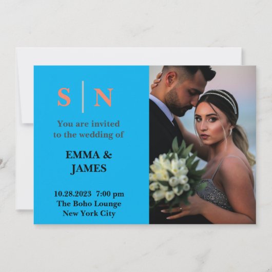 Minimaal en ChicDusty Blue Two Photo Wedding Tha Bedankkaart (Voorkant)