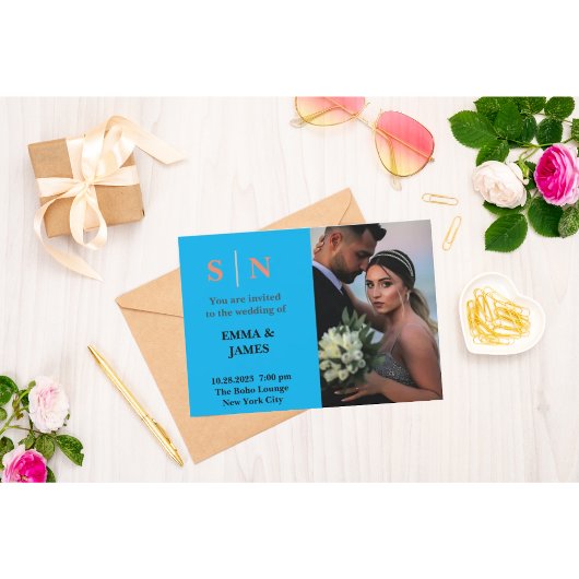 Minimaal en ChicDusty Blue Two Photo Wedding Tha Bedankkaart