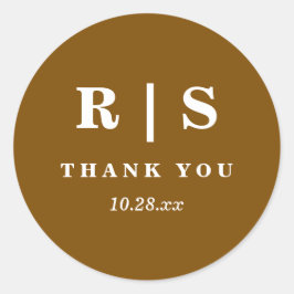 Minimaal en chique | Bruine Monogram Trouwsticker Ronde Sticker