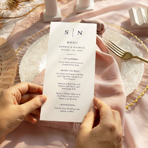 Minimaal en chique Paarse en witte bruiloft Menu