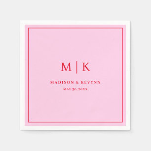 Minimaal en chique rood roze   bruiloftsservetten servet