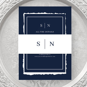 Minimaal en chique Wit en marine blauw monogram Uitnodigingen Wikkel