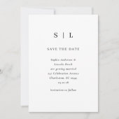 Minimaal en chique wit en zwart save the date (Voorkant)