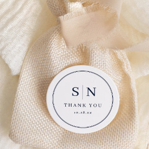 Minimaal en chique   Witte en marine bruiloft mono Ronde Sticker