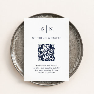 Minimaal en chique   Witte en Navy QR Code Wedding Informatiekaartje