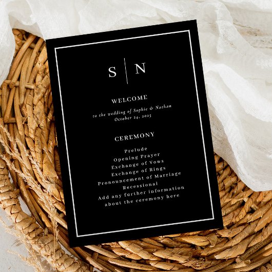Minimaal en chique zwart | Elegante Border Bruilof Programma