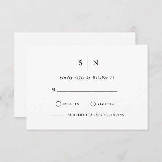 Minimaal en chique | Zwart-wit bruiloft RSVP Ca (Voorkant / Achterkant)