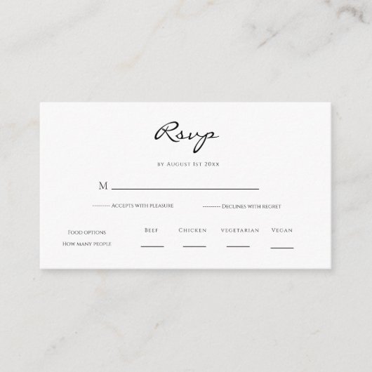 Minimaal en chique | Zwart-wit bruiloft RSVP Informatiekaartje (Voorkant)