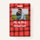 Minimaal enkelvoudig mr en mrs add your name foto  badge (Achterkant)